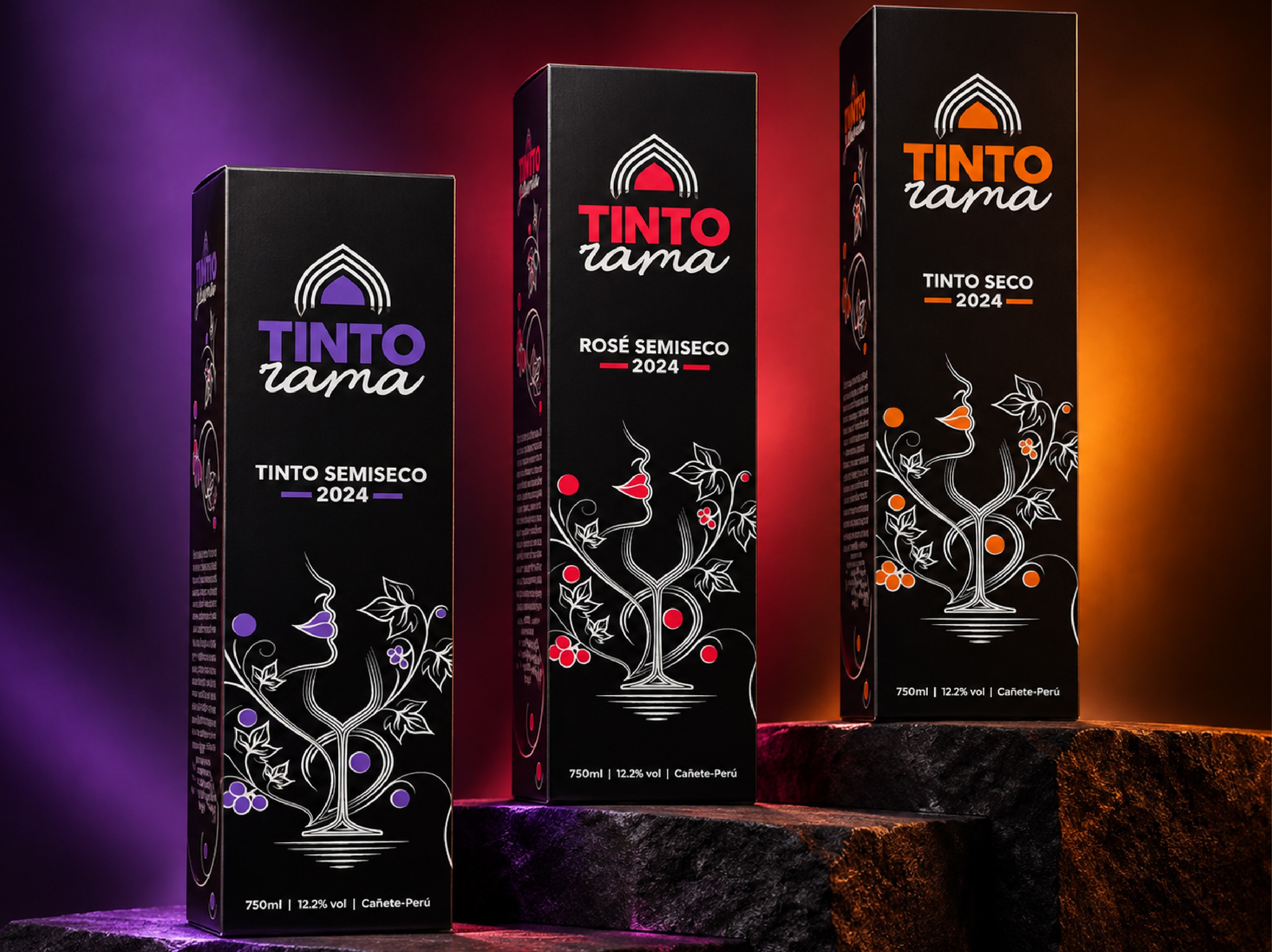 Packaging de Tinto Rama aplicado a tres variedades de vino