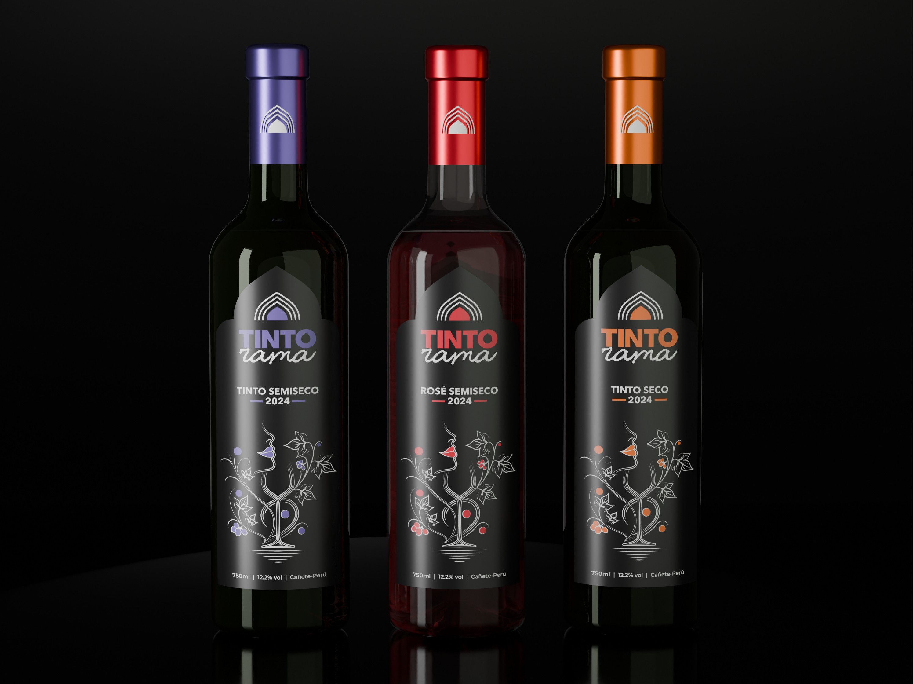 Sistema de botellas y variedades de vino de Tinto Rama